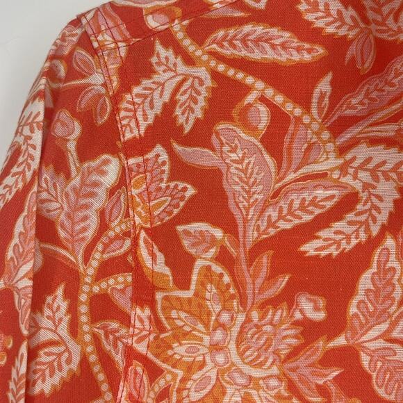 J.McLaughlin | Lois Linen Blouse Button Down Top Tropical Floral Orange Pink XS - Picture 4 of 10